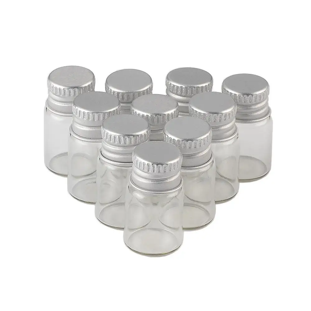 2ml Mini Glass Bottles Crafts Cute Bottles Aluminum Cover Empty Wishing Gift Bottles Jars Decorate