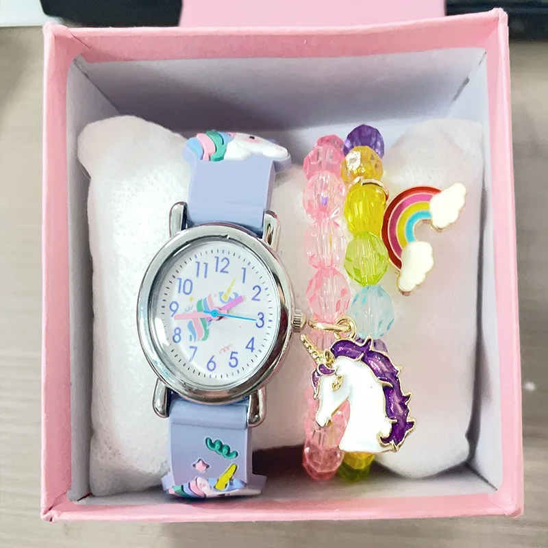 New design girl watch set Kids Cute Pony Watch + Multi-colored beaded Pony bracelet set