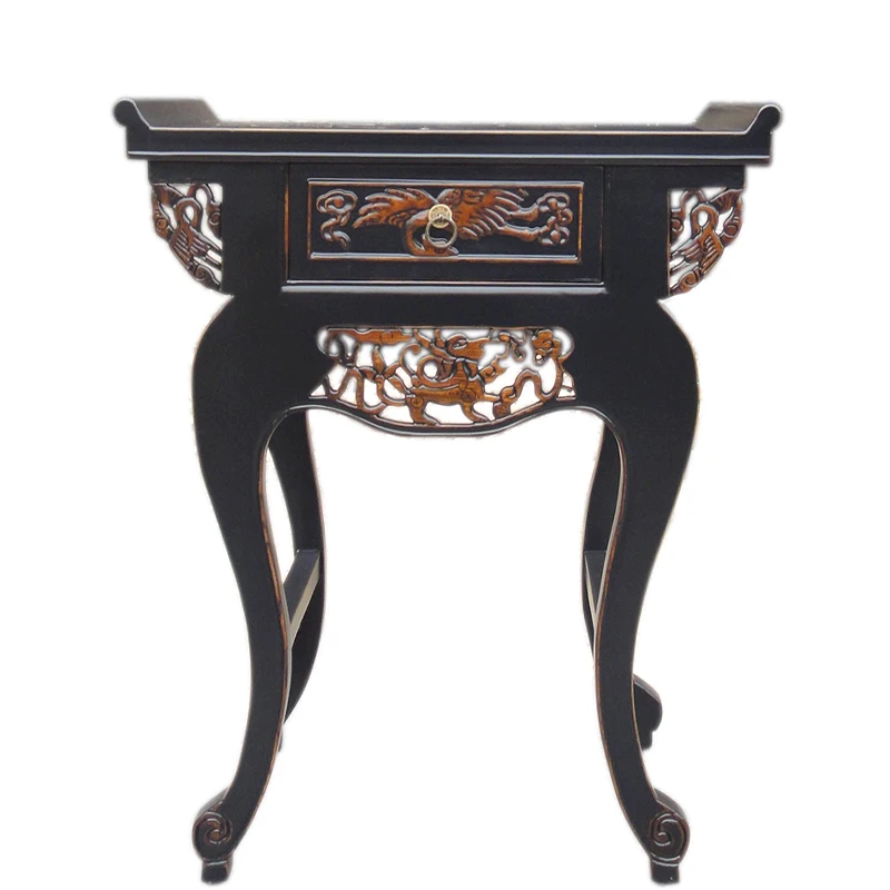 retro shabby chic wood side end Carve Table with 1 drawers and carved designs for living room