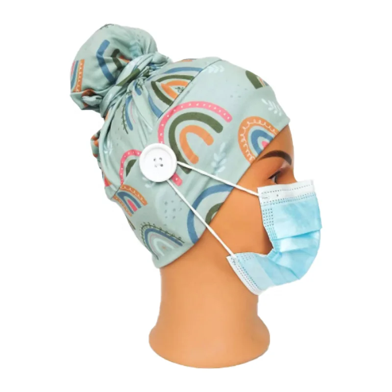 Vadulyer Wholesale Etsy hot selling nurses Scrub Cap with Buttons Ponytail hat Surgical Hair Covering pattern