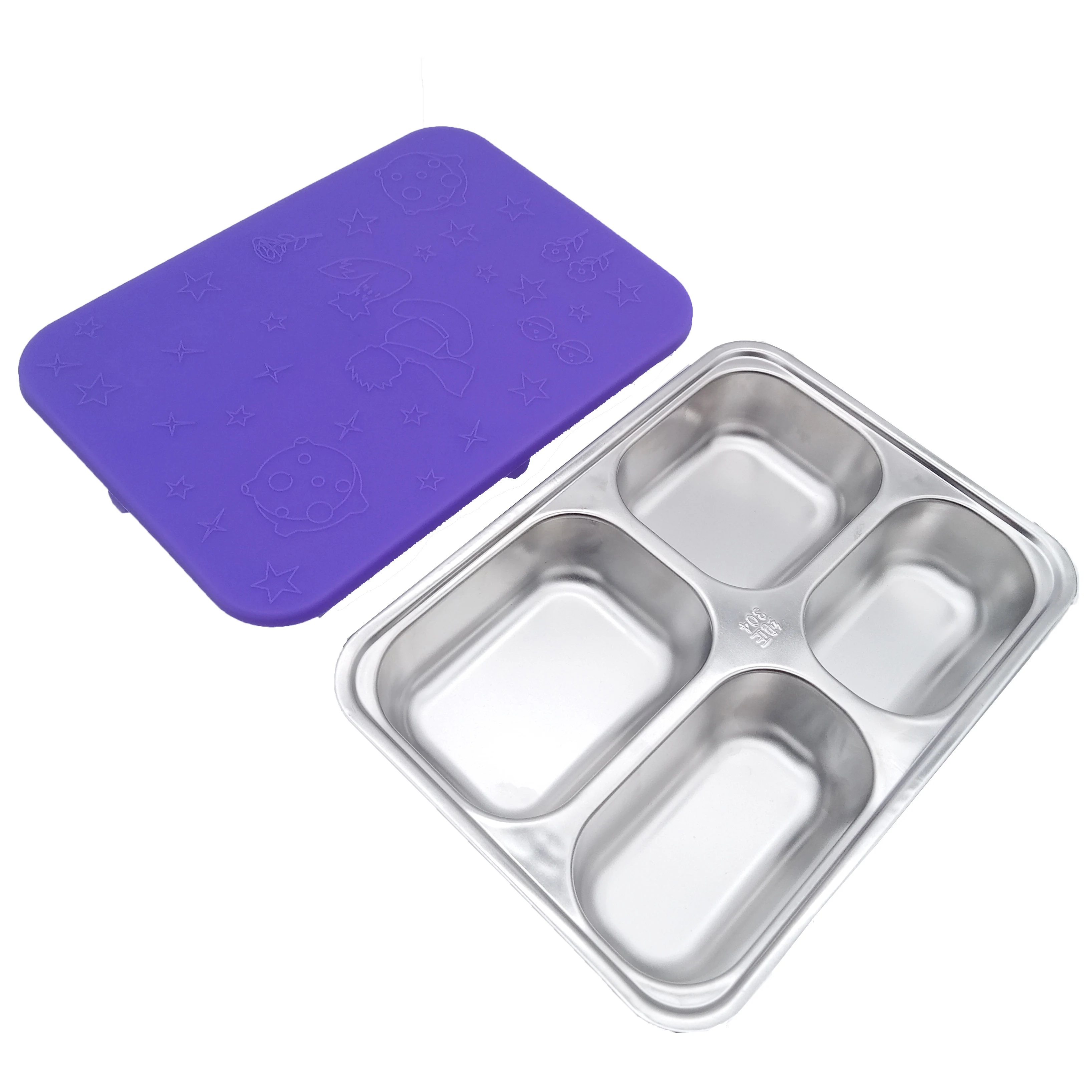 School Lunch Tray Food Divided Plate Metal Stainless Steel 4 Compartment Food Trays For Canteen