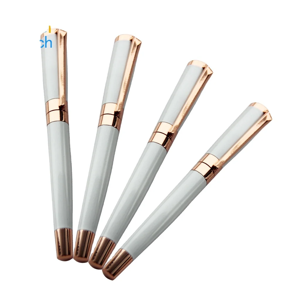 Weeding Gifts White Color Rose Gold Trim Luxury Roller  Pen And Roller Pen Set