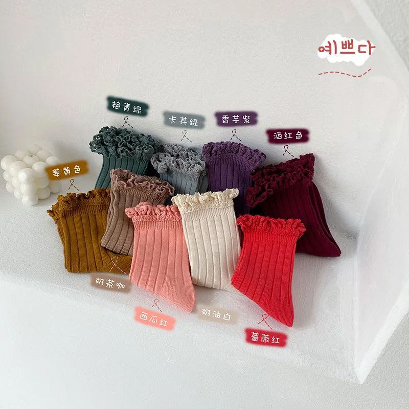 children girls ribbed ruffles frilly socks fashion kids combed cotton colorful