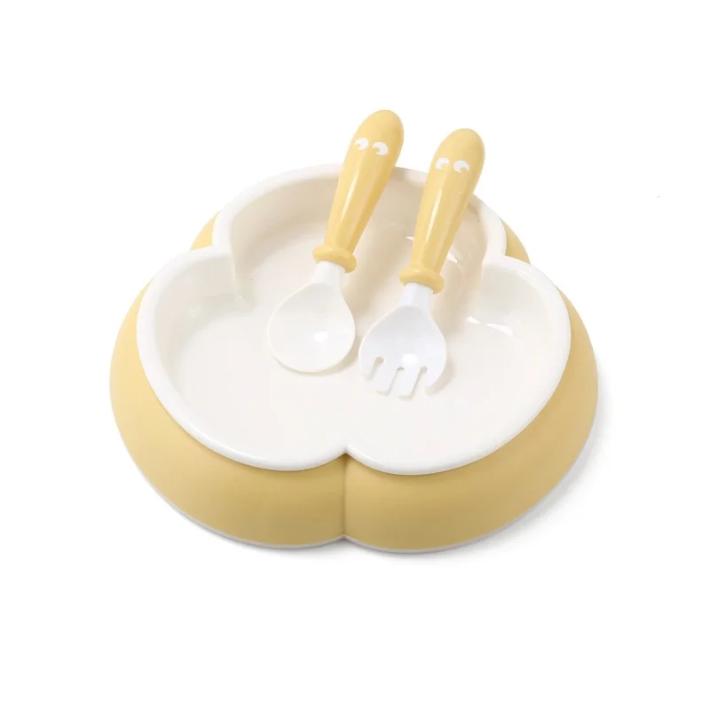 XIAOTANGLANG Plastic Baby Plates Plastic Dinnerware Double Wall Thermos Dishes with Cutlery Spoon Fork