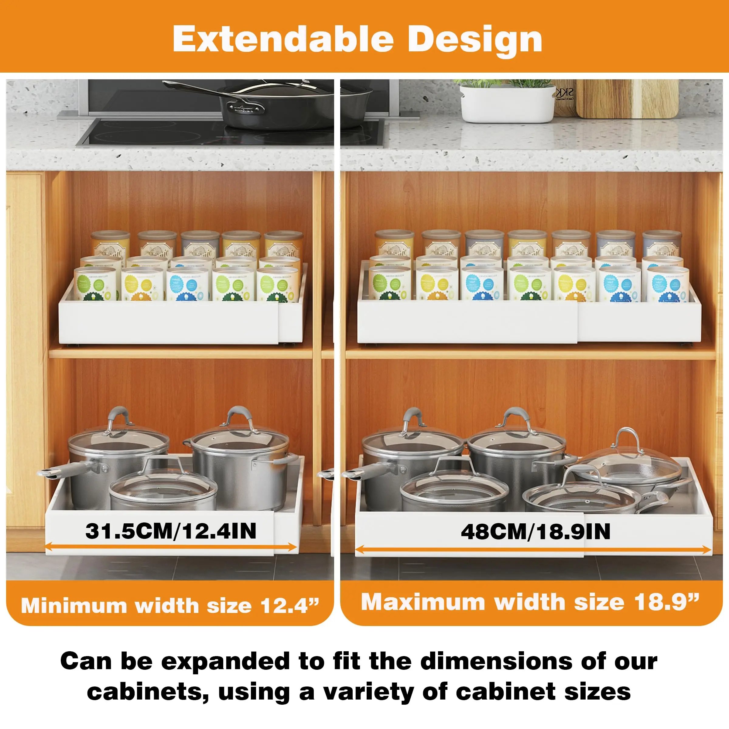 Adjustable Pull Out Cabinet Organizer with Extendable Sliding Shelves for Kitchen Pantry Storage