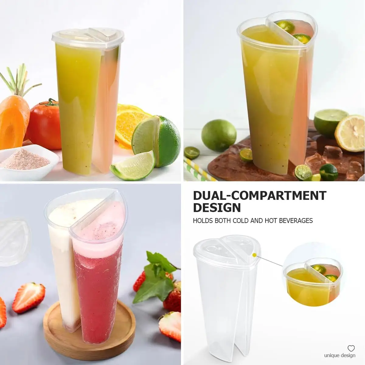 Heart-shaped Plastic Drink Cup With Lid Clear Double Enjoy Disposable Coffee Juice Plastic Cups