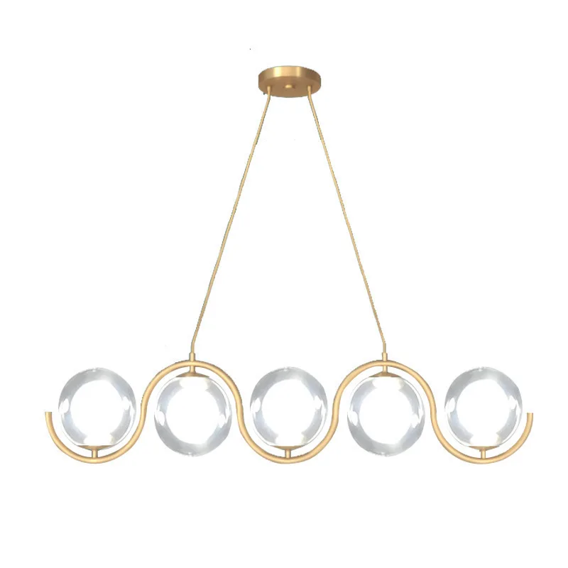 Fashionable multi-head white spherical restaurant bar chandelier art design s shaped long pole glass living room pendant light