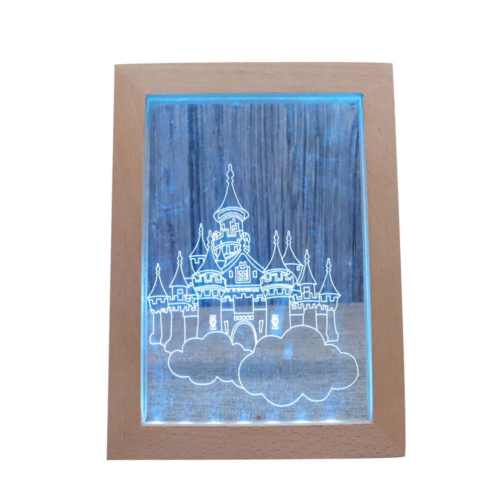 Pattern Customization Romantic Gift, Wooden Photo Frame 3d Acrylic Illusion Night Light/
