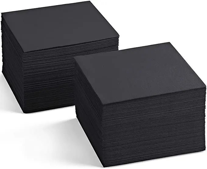Minimalist Cafe Bar Dinner Napkins Selection of Printed Black 3-Ply Virgin Wood Pulp Bag Style