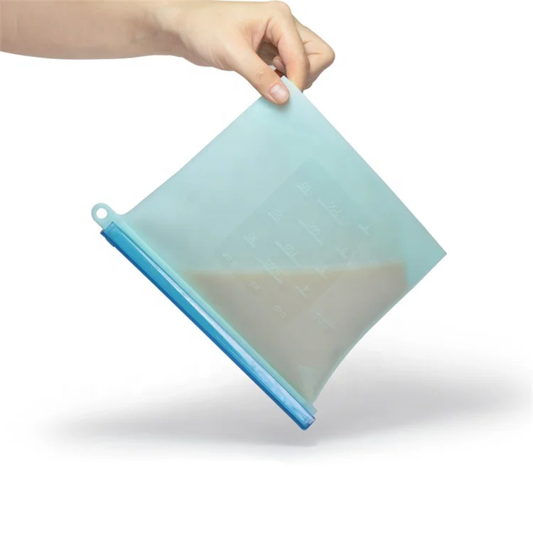 Custom 100% silicone food storage bag reusable bag kitchen silicone zipper silicon bag food grade storage product