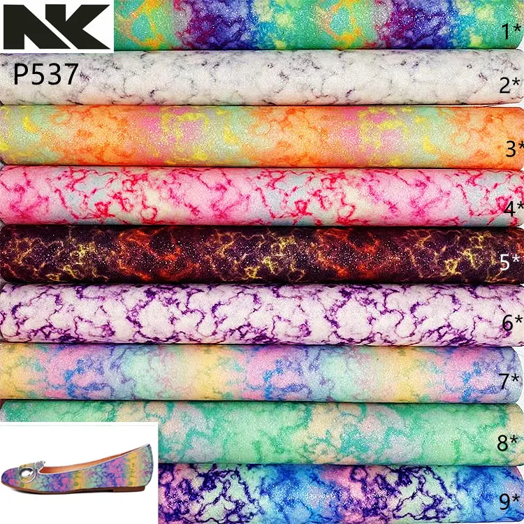 P537 Fine Glitter Rainbow Marble PU Leather for Handbags Accessories Phone Case Craft Supplies