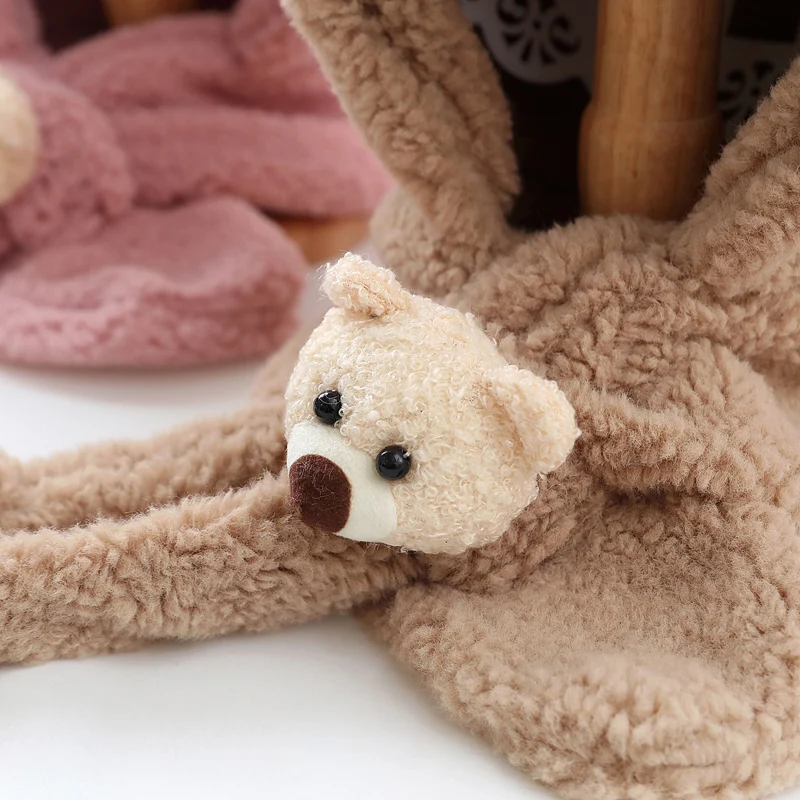 3pcs baby hat hat and scarf all-in-one bear winter warmth cute hats for men and women