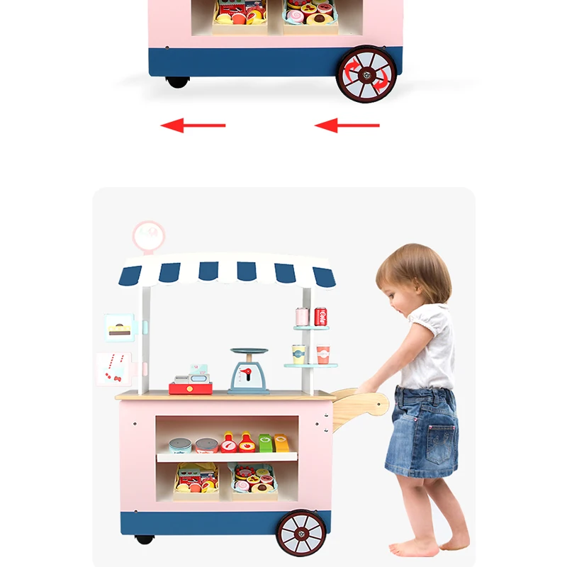 Wholesale Pretend Play Toy Kids Shopping Cart Set  Kitchen Market Shop Simulation Shop Car Toys
