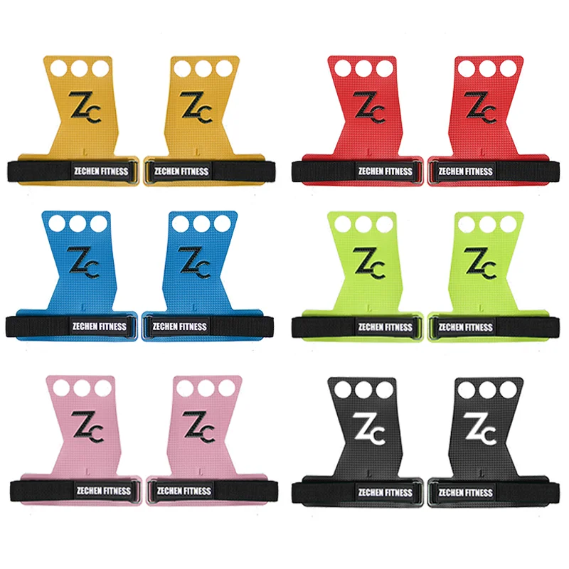 Crossfit protection 3 holes strength palm grip carbon microfiber leather grips calleras crossfit gym grip pads handgrip crossfit