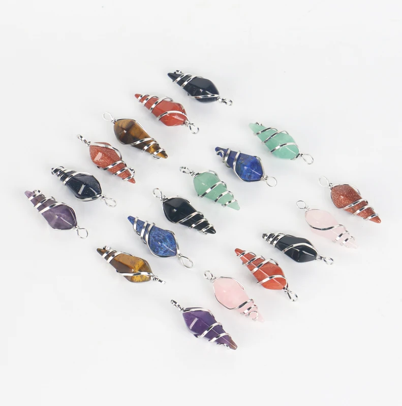 Crystal fengshui pendulum pendants necklace natural healing wire wrapped grade hexagon prism point bulk charm quartz