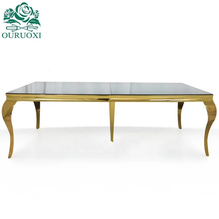 Romantic metal frame glass top rectangle stainless steel furniture for wedding table