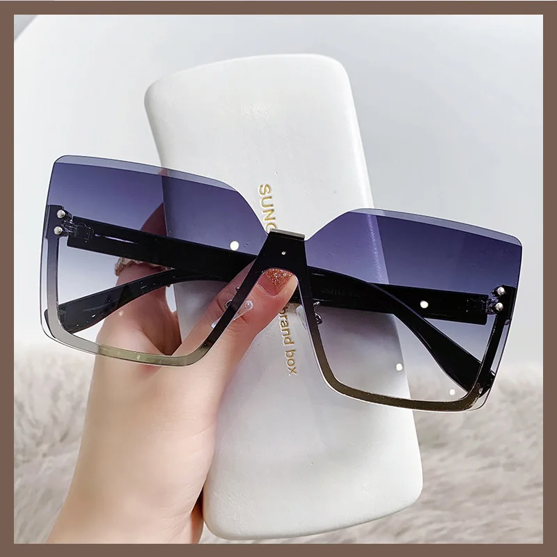 2024  Gradient Rimless Eyewear Rectangle Sunglasses Women Men Retro Cutting Lens Frameless Sun Glasses Female UV400