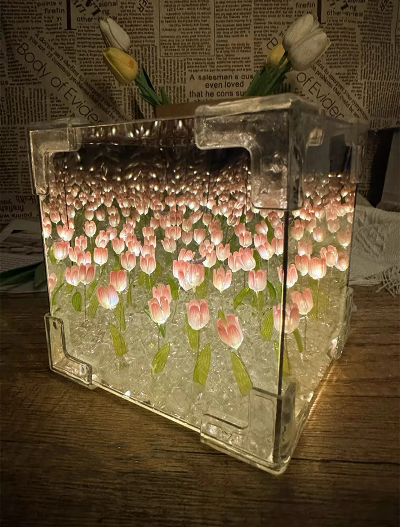 Handmade Tulip Night Light Table Lamps Decorative Mirrors for Bedroom Ornaments Birthday Gift for Party Lighting