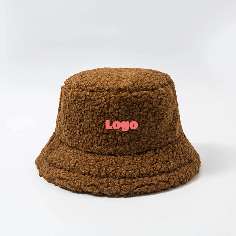 Customized Design Logo Chunky Winter Sherpa Fluffy Fisherman Furry Bucket Hats Women