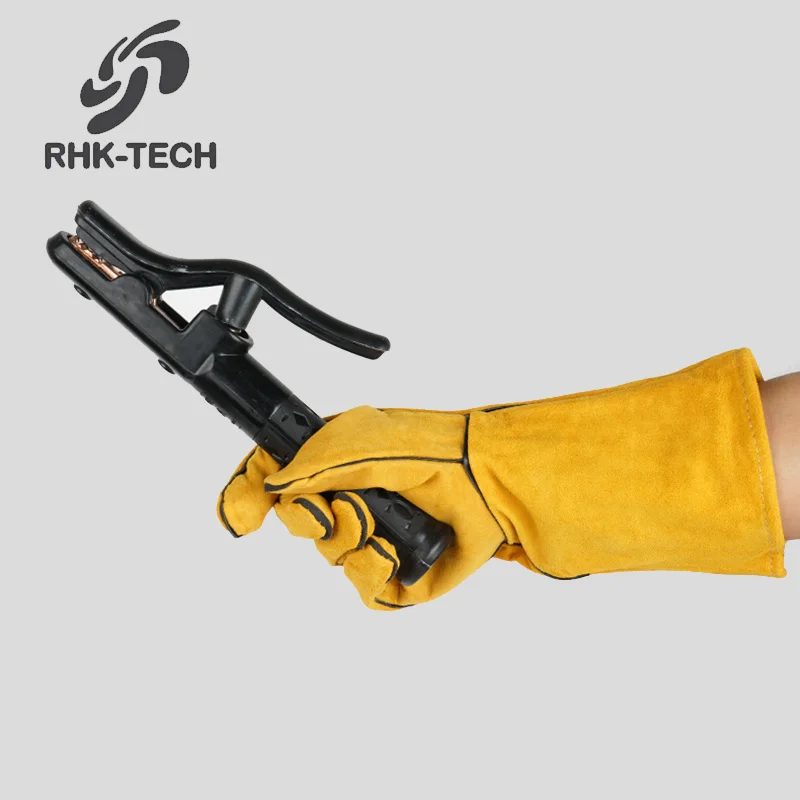 RHK низкая цена оптовая продажа Жаропрочные перчатки из коровьей спилковой кожи с хлопковой подкладкой MIG TIG аргоновые защитные для ручной