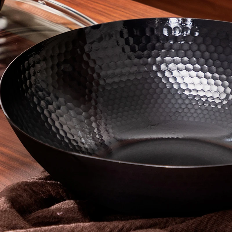 Carbon Steel Wok Hand Hammered Non-stick No Coating Less Oil Restaurant Cocinas Wok