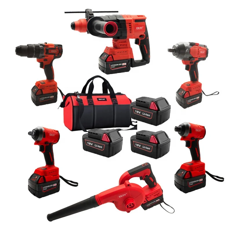 EKIIV Customized Combo Kit 20V Cordless Drill Circular Saw Reciprocating Saw Flash Light Power Tools Set Waterproof Easy to use