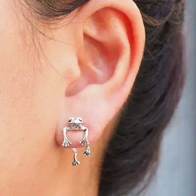 New Product Fashion 3D Antique Silver Retro Cute Frog Earring Wholesale Gothic Animal Piercing Stud Earrings For Women