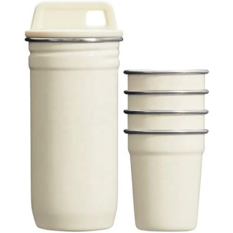 PURPLESEVEN 2oz Adventure Nesting Shot Glass Set 4 Stainless Steel Stackable Shot Glasses with Rugged Metal Travel Carry Case