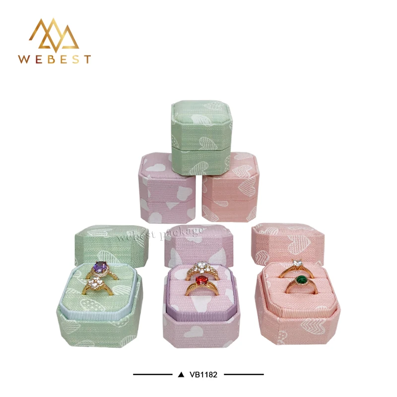 Webest equal octagon velvet ring box jewellery gift box velvet wedding ring box for 2 rings