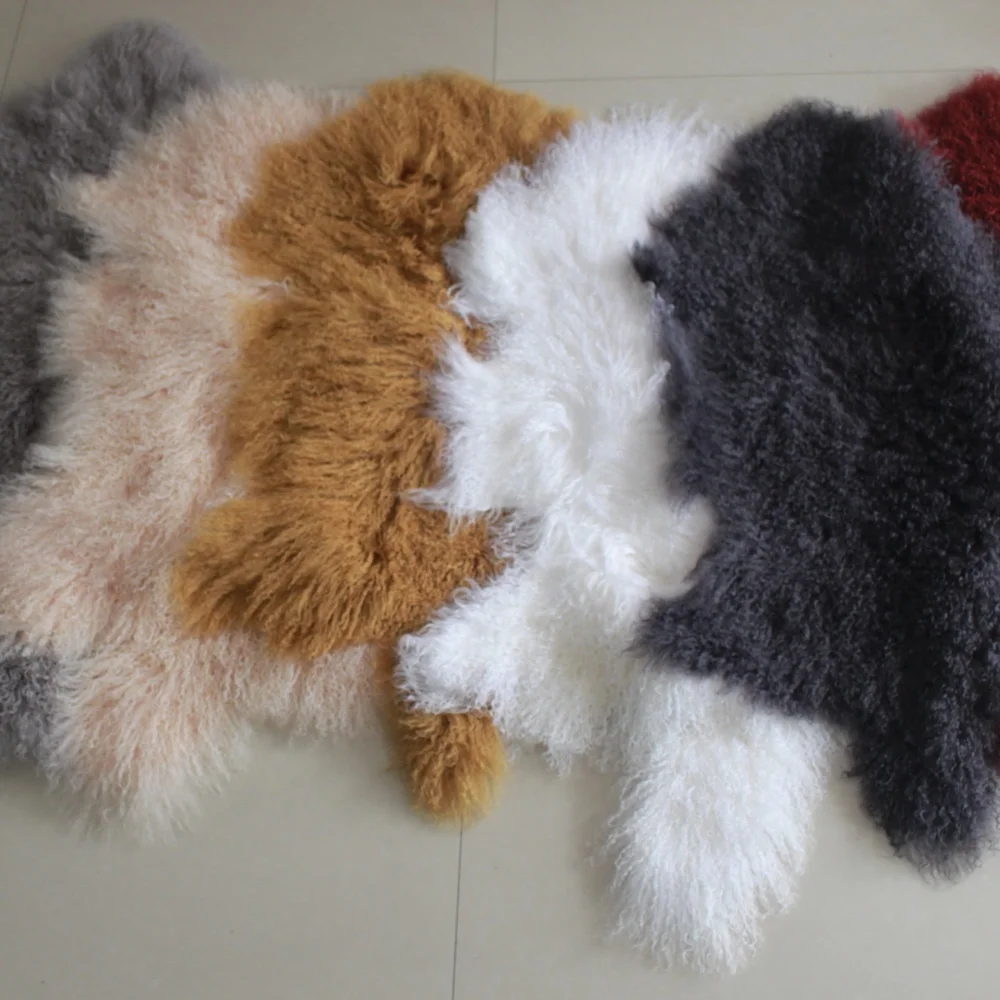 Furry Mongolian fur rug natural sheep form floor carpet