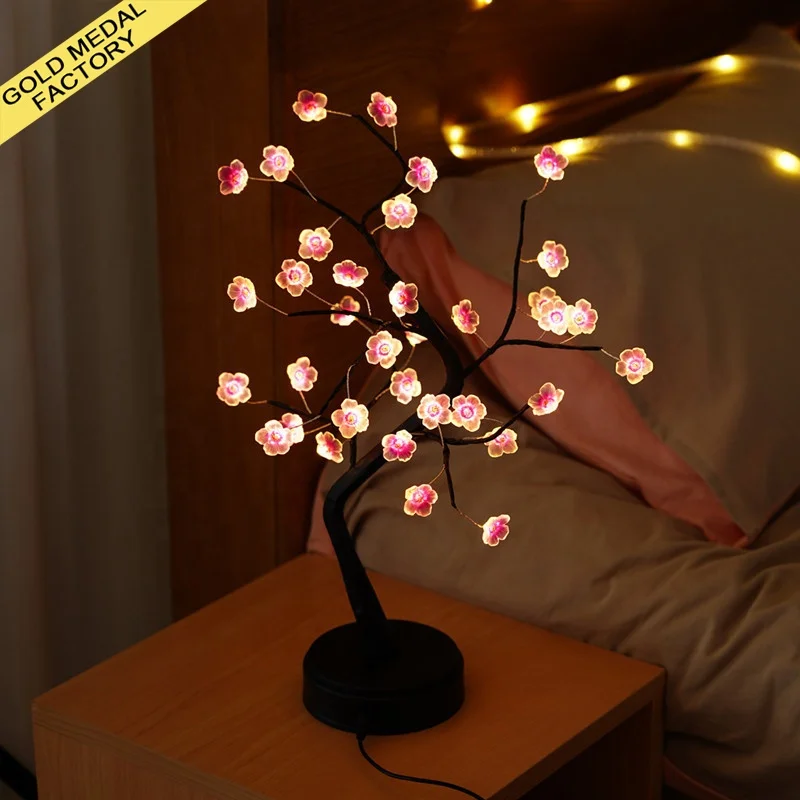 Christmas Tree lighting Led Tree Lights Tabletop Bonsai Golden Leaf Pentagram Sakura Lamp Fancy Christmas Tree lights