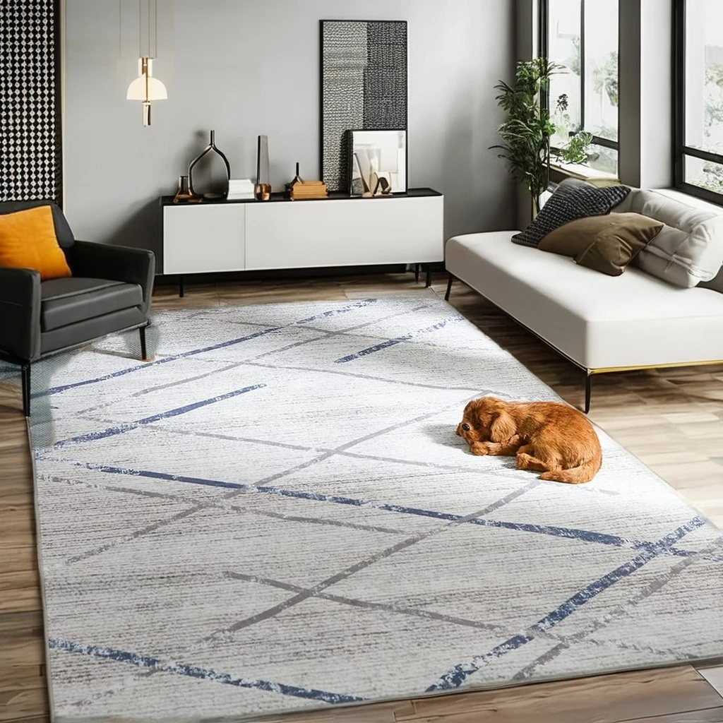 luxury modern nordic wabi sabi plaid floor rug  imitated wool living room large carpet tapis machine wash