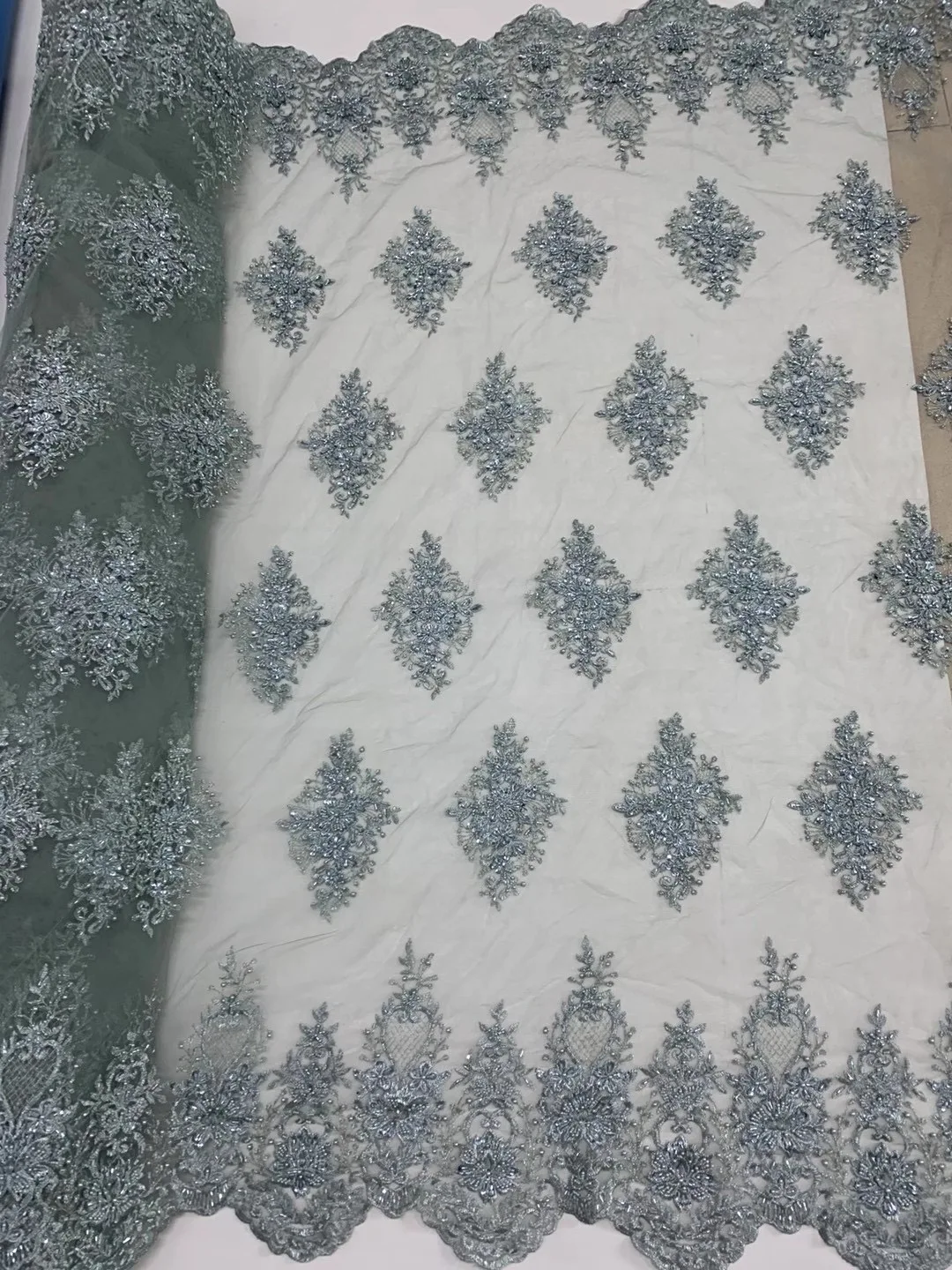 design small MOQ  haute couture  lace fabric  designs in champagne  color