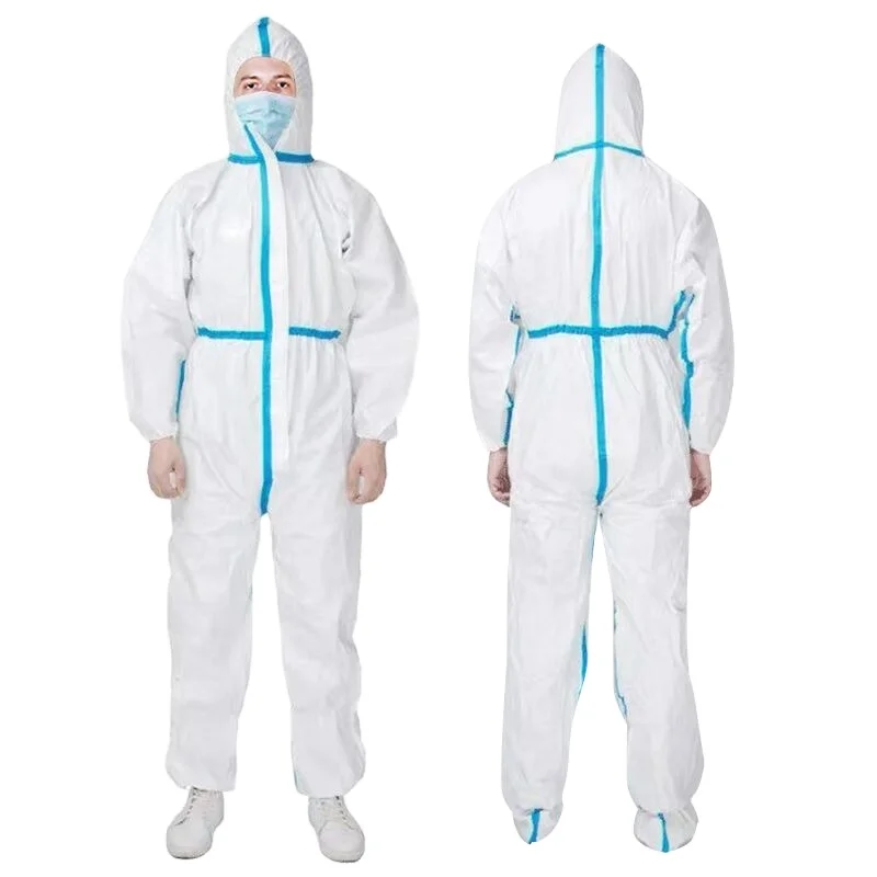 2025 Best Seller Disposable OEM ppe product blue white SMS/ PP/ PE coveralls protective clothing