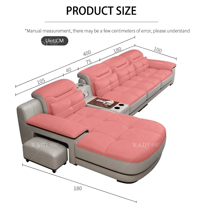 Modern Luxury Living Room Multi-functional Leather Modular Sectional L Shaped Sofas with Round Rcliner USB Bluetooth Speakers