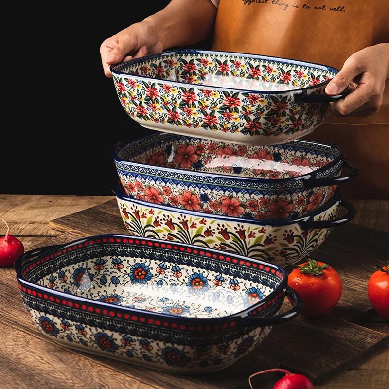 Poland ceramic ovenware foreign trade ceramic dish household oven microwave oven bowl rectangular plate plate large
