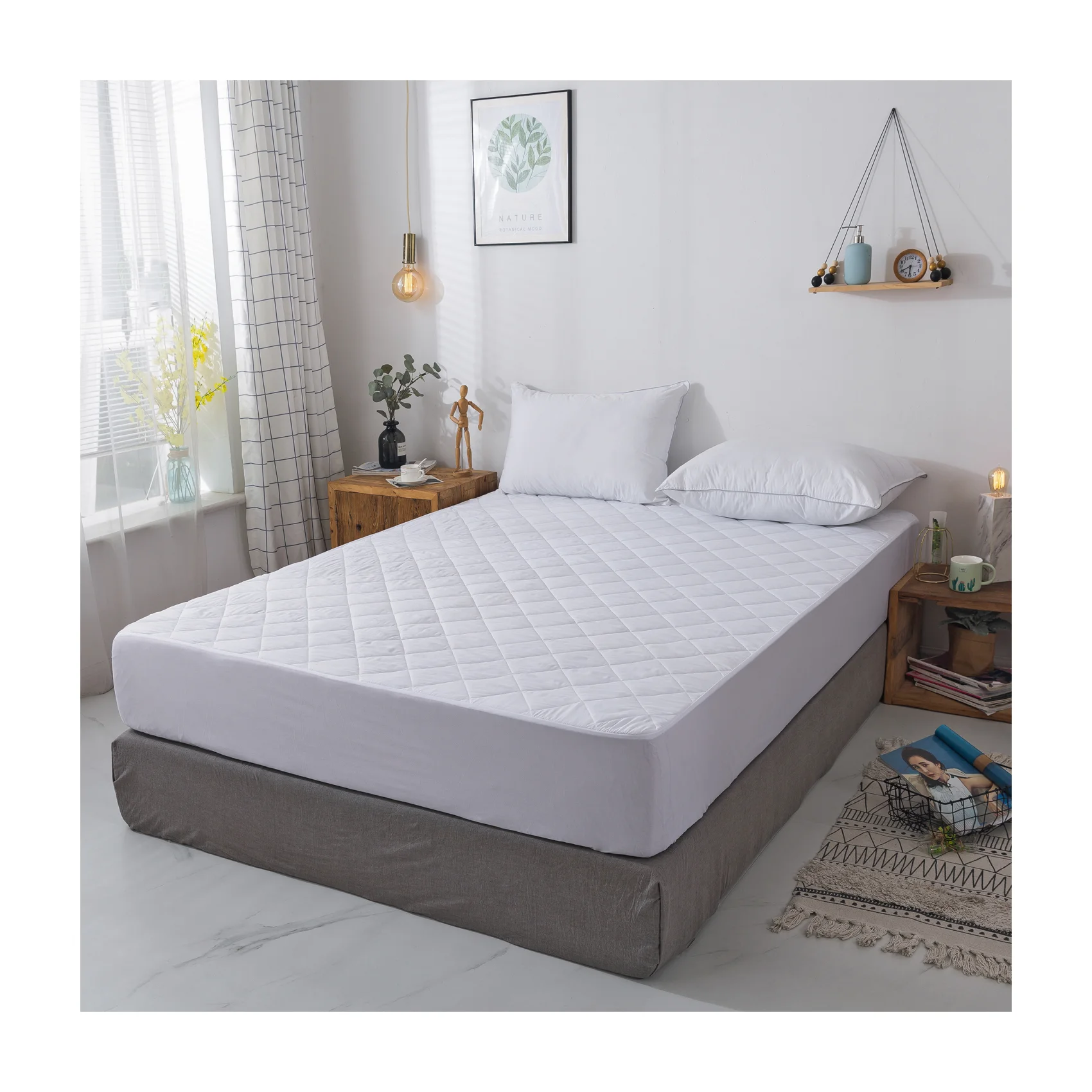 Однотонное стеганое понж покрывало из микрофибры водонепроницаемый стеганый чехол для матраса большого