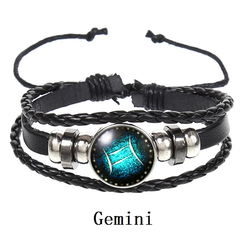 Retro Handmade Braided Starry Sky Black Gallstone 12 Collections Zodiac Jewelry Sign Multilayer Mens Bracelets Luxury Jewelry