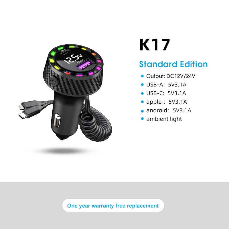 Car FM Transmitter BT5.3 MP3 Player 5V/3.1A Dual Port USB C PD Car Charger