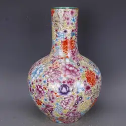 31.5cm high Chinese royal antique vase imitation gold enamel color flower and bird pot belly vase hot selling vase