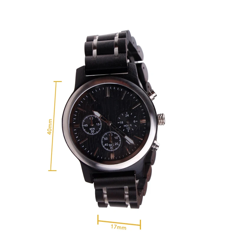 SOPEWOD Hot Products Cool Stainless Steel Military Watches Black Wood Watch In Wooden Gift Box