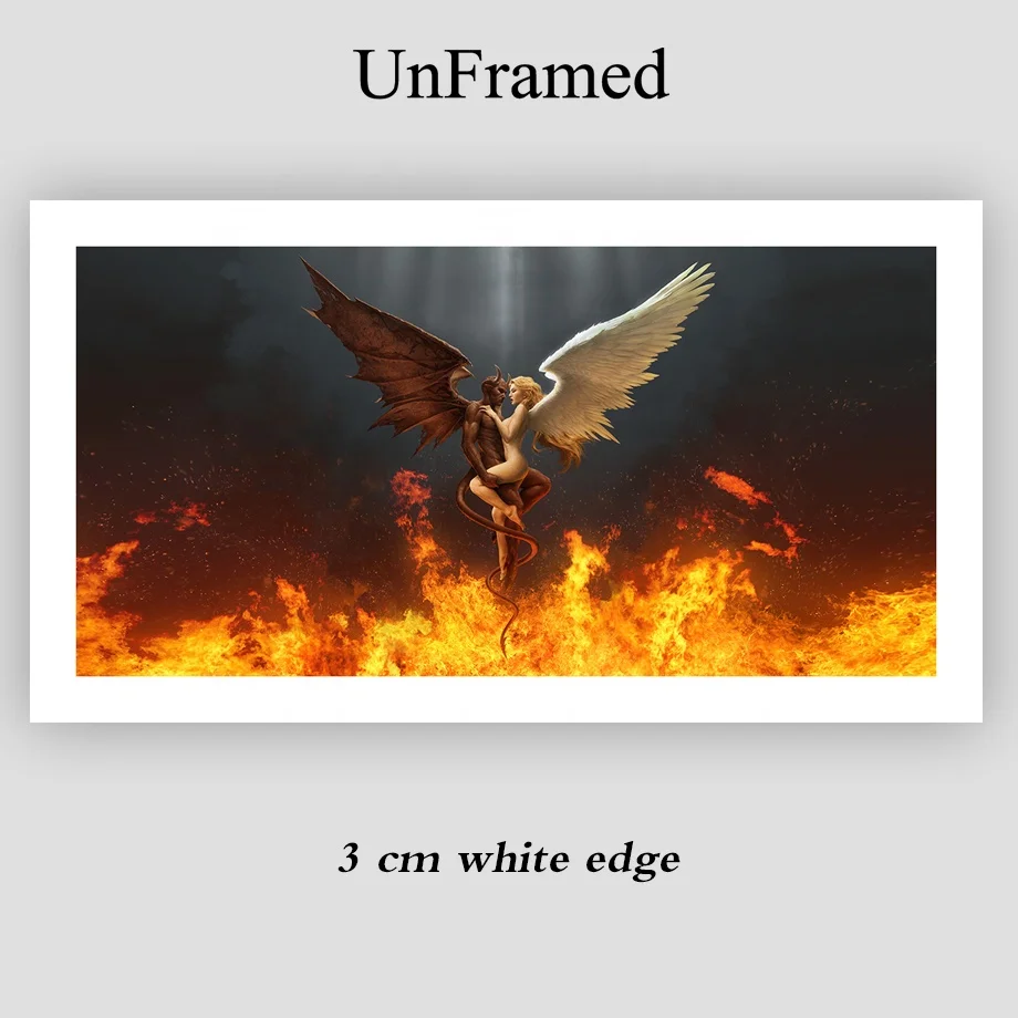 Home Decor  Devil and angel love Black White Feather Angel Wings HD Print Poster Pictures  famous angel painting