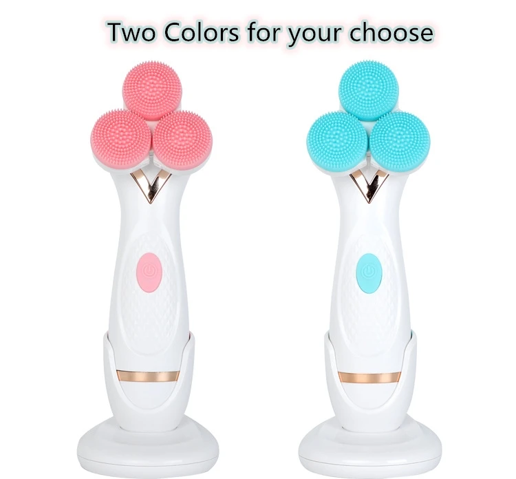 3 in1 Sonic facial Cleansing brush Battery Powered 3 Wheels Rotating head Waterproof pore cleaning Spa massager CNAIER AE-878