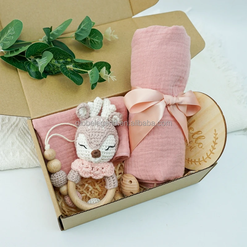 crochet Shower Gift Sets giraffe teether Baby Beech Teether Wooden Animal Rings Chew Toy Gift Sets
