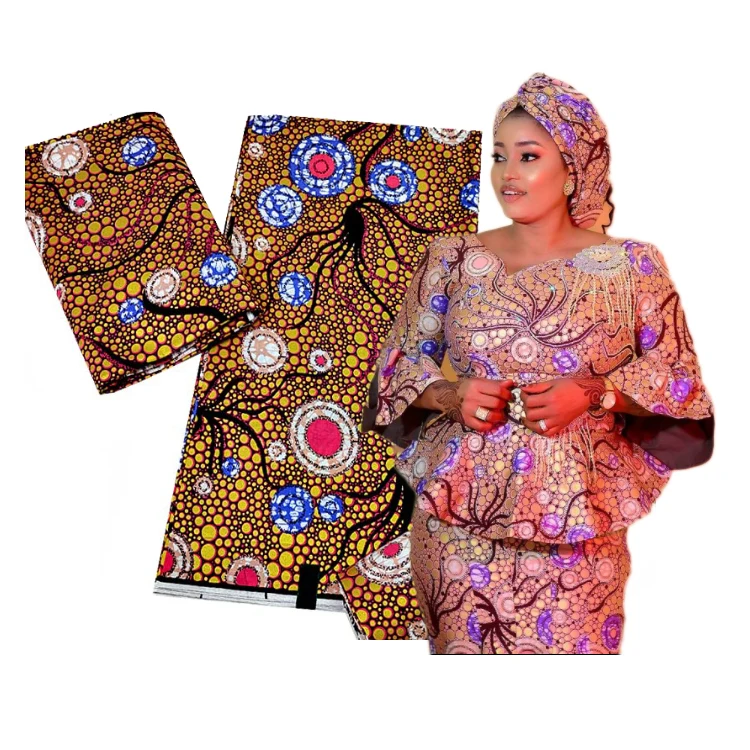 
Queency 6 yards super good quality clothes wax gold fabric silver ankara 