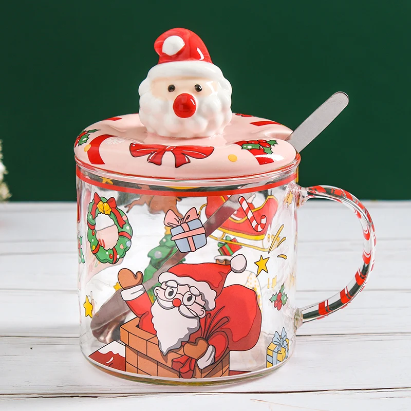 christmas high borosilicate glass mugs tableware drinking tea glass mug handle heat resistance glass coffee mug