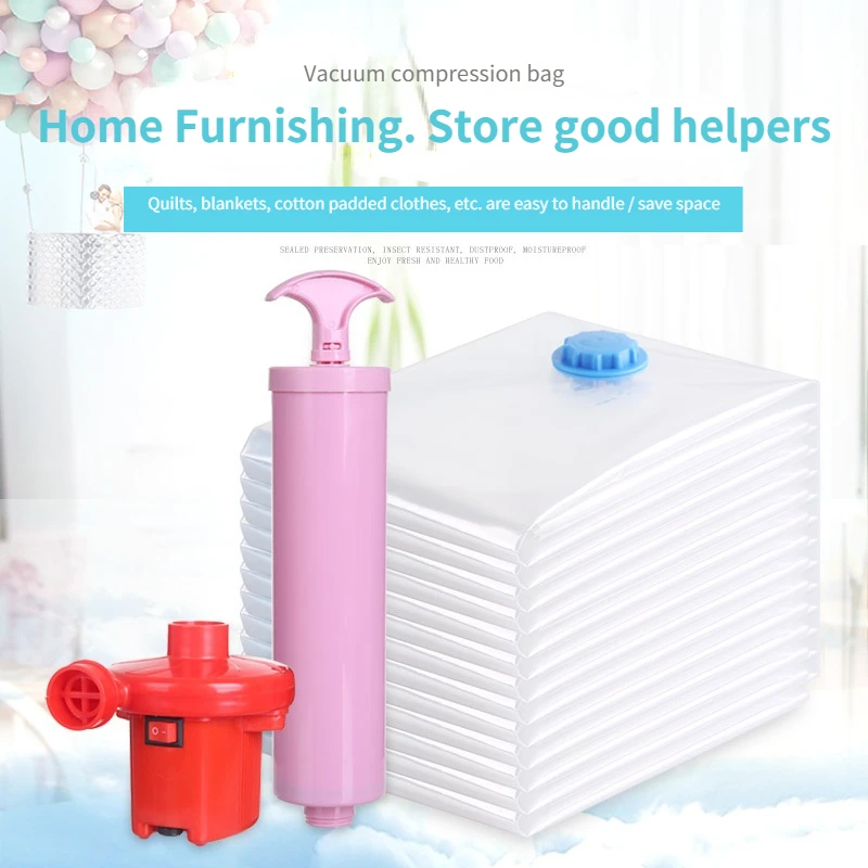 Transparent air extraction vacuum compression bag travel clothes storage vacuum bag quilt packaging storage bag