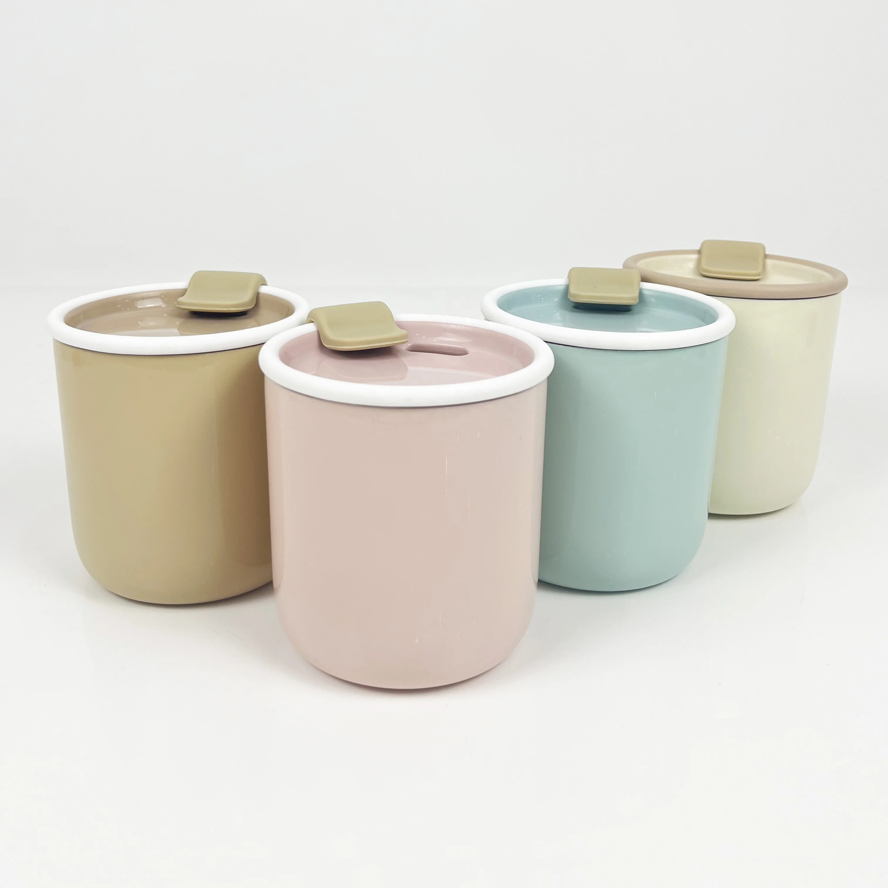 2025 Custom Logo Printed Ceramic Coffee Mug & Latte Mug with Silicone Topper. 430ml Big Month Tumbler with Handle and Lids