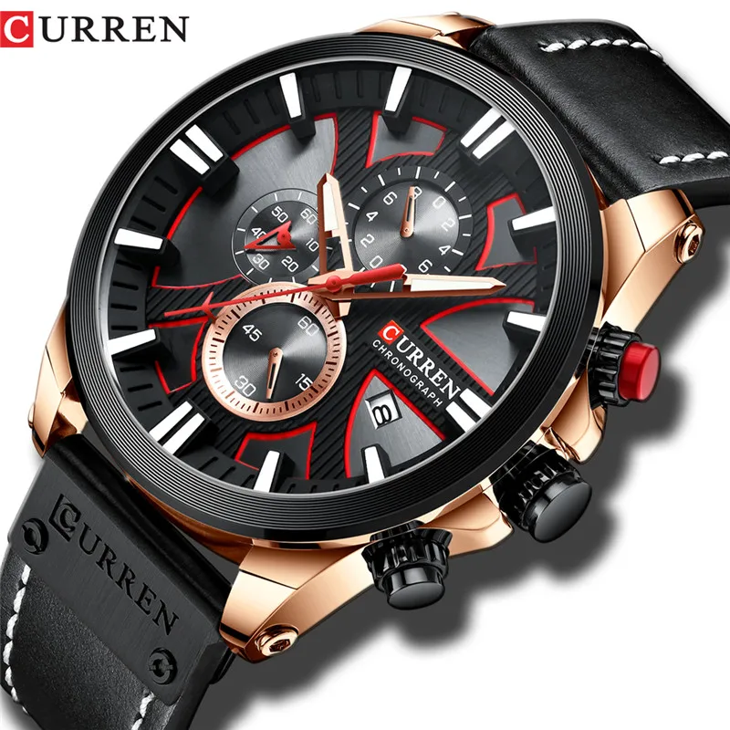CURREN 8346 Watch Chronograph Sport Mens Watches Quartz Clock Leather Male Wristwatch Relogio Masculino Fashion Gift for Men