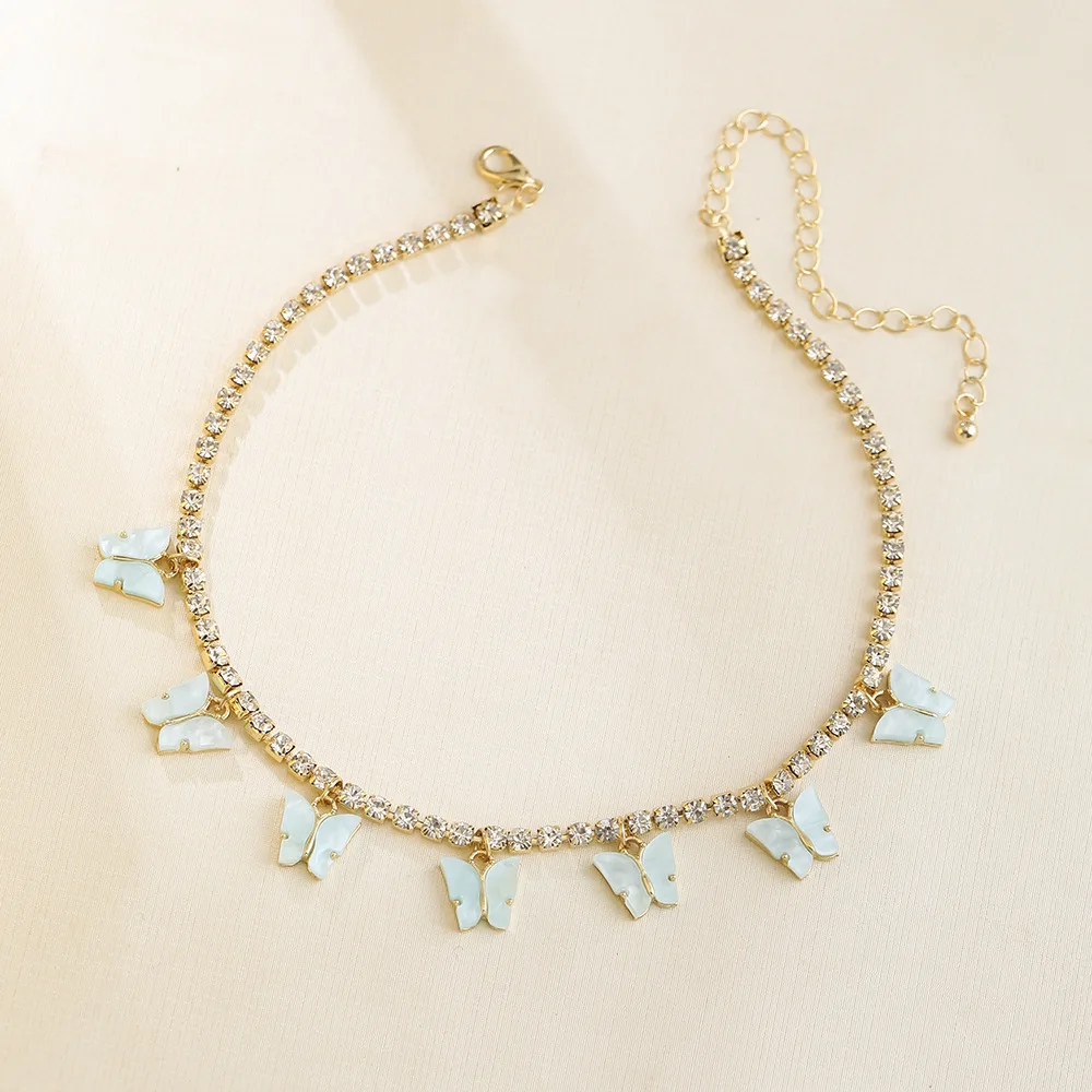 Lost Lady Butterfly Cross Cherry Heart Pendants Necklace for Women Rhinestone Crystal Chain Chokers Necklace Jewelry Wholesale